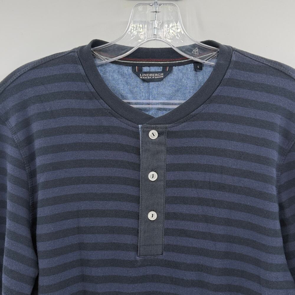 Lindbergh Men's Striped Rib Granddad Long Sleeve Henley - Navy - Small